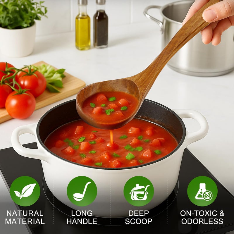Renawe 3 Pack Wooden Ladles for Serving Spoon Soup Ladle Wood Spoons for Cooking Ladel Large Bamboo Kitchen Tools Ladles Big Spaghetti Spoon Laddle Non Toxic Soup Spoons Teak deep Ladle - Image 5